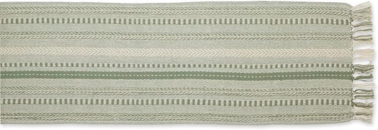 DII Farmhouse Braided Stripe Table Runner Collection, 15x108 (15x113, Fringe Included), Artichoke Green