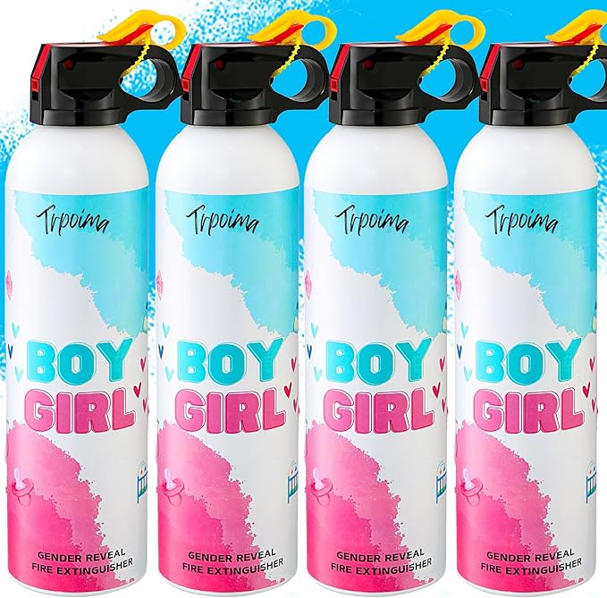 Gender Reveal Fire Extinguisher Set for Newborn Baby, 4Pcs Blue Smoke Bombs, 100% Biodegradable Confetti Cannon for Baby Reveal Party Supplies
