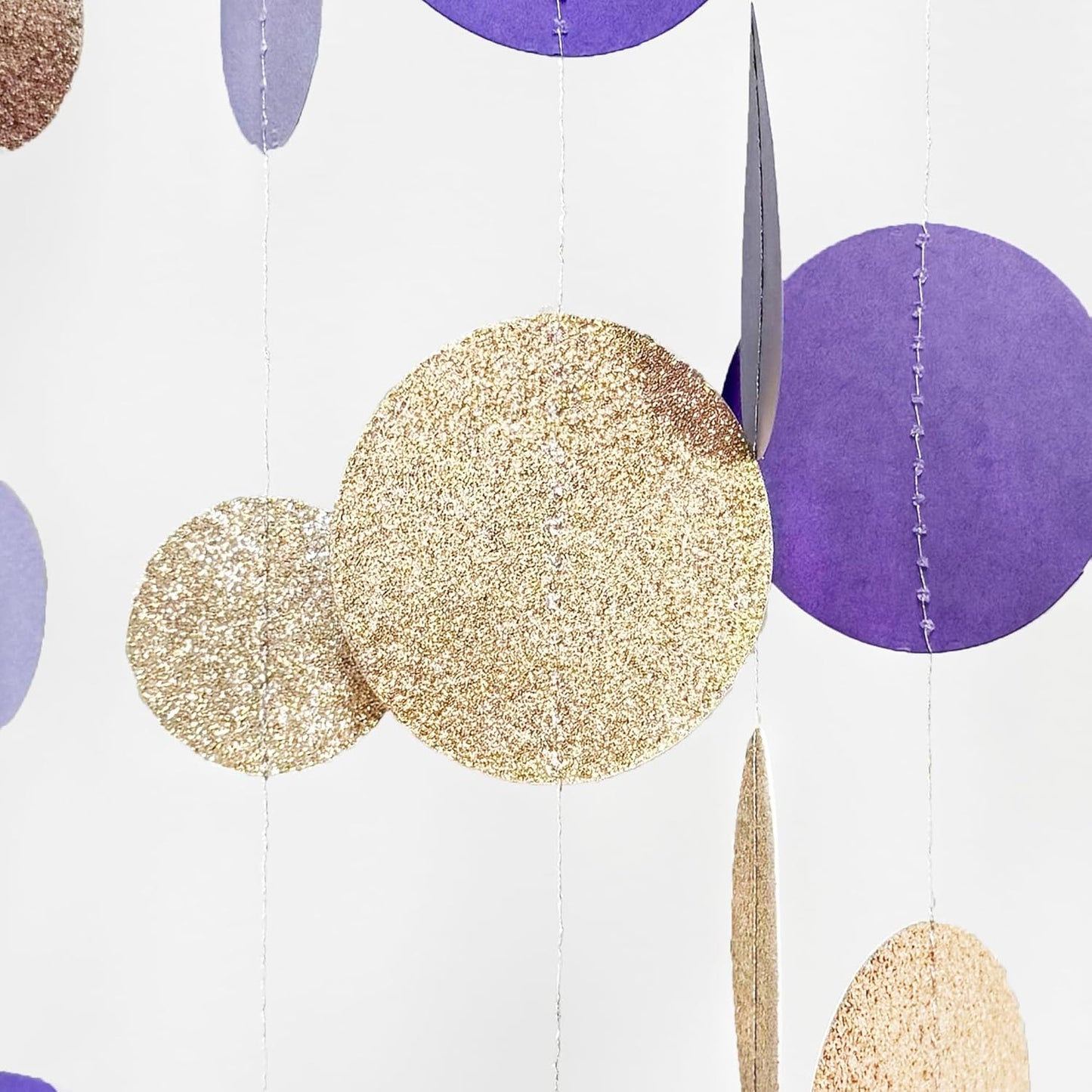 Champagne Gold Purple Cream Nude Polka Dots Garland Lavender Hanging Paper Circle Dot Streamer for Birthday Wedding Engagement Baby Shower Bridal Shower Lilac Violet Theme Party Decorations Supplies