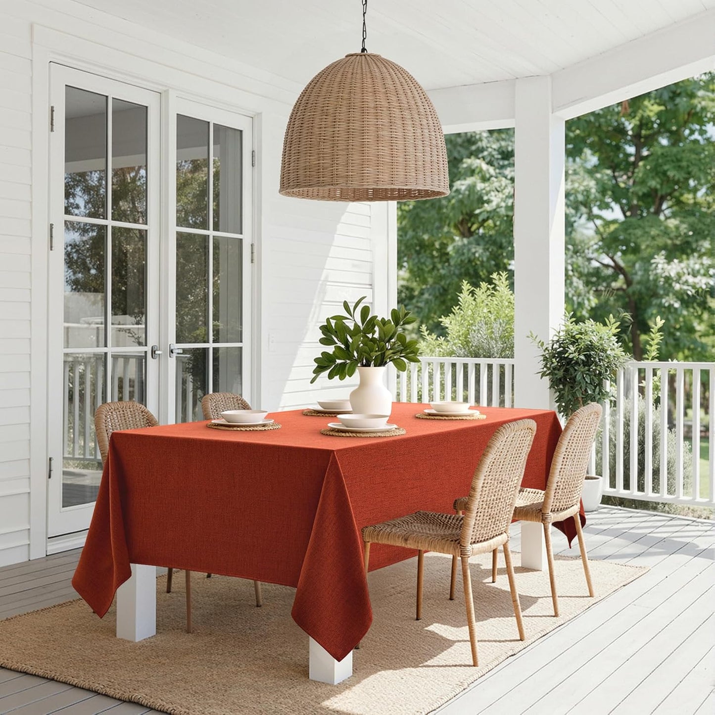 MIULEE Burnt Orange Linen Tablecloth Fall Thanksgiving 60x84 Inch Rectangle Table Cloth Waterproof,Stain Resistant & Wrinkle Resistant for Dining Party Wedding