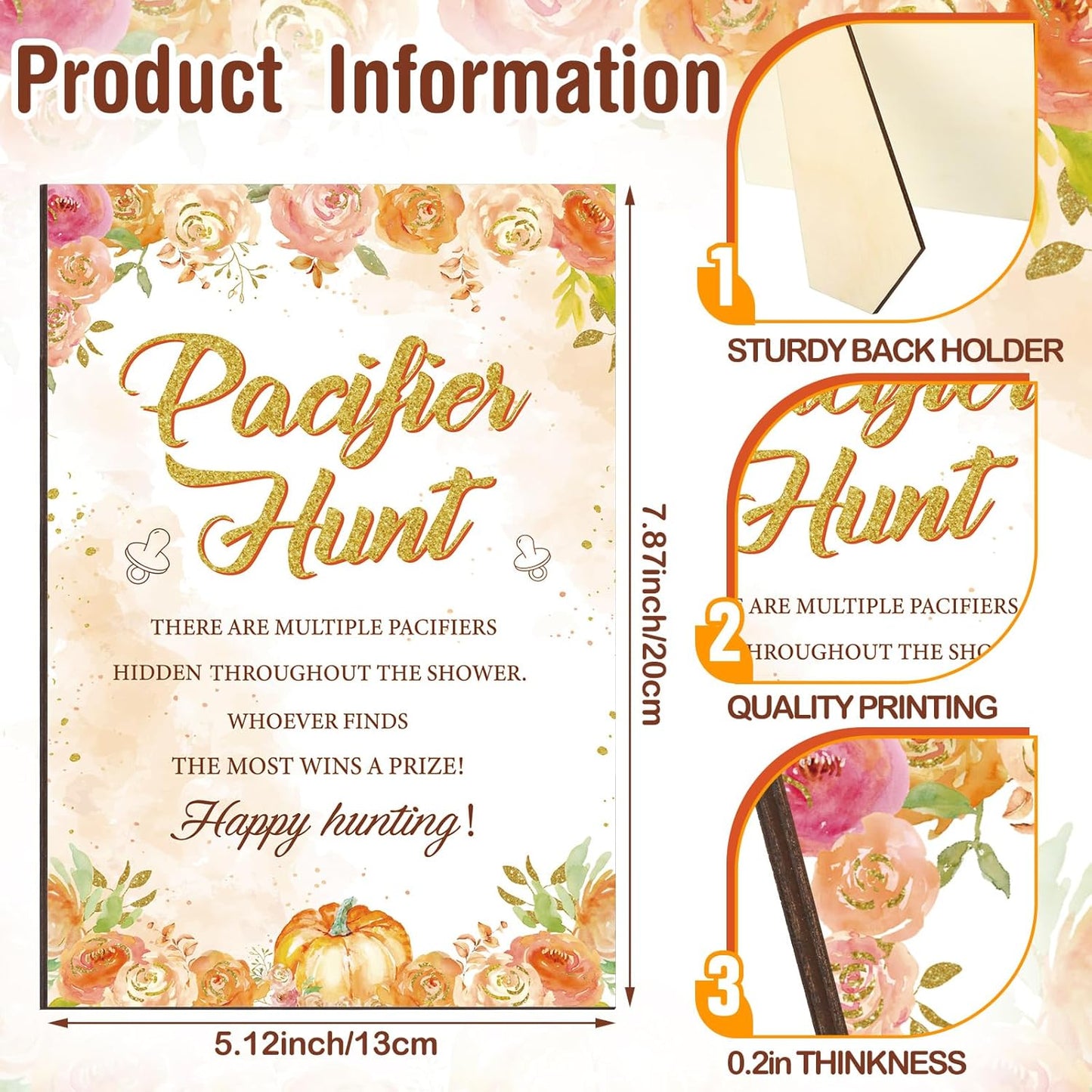 Thyle 51Pcs Fall Baby Shower Games a Little Pumpkin Is on The Way Pacifier Hunt Include Hunt Sign and 50 Acrylic Pacifiers for Thanksgiving Autumn Baby Shower Present Pumpkin Gender Reveal Party Decor