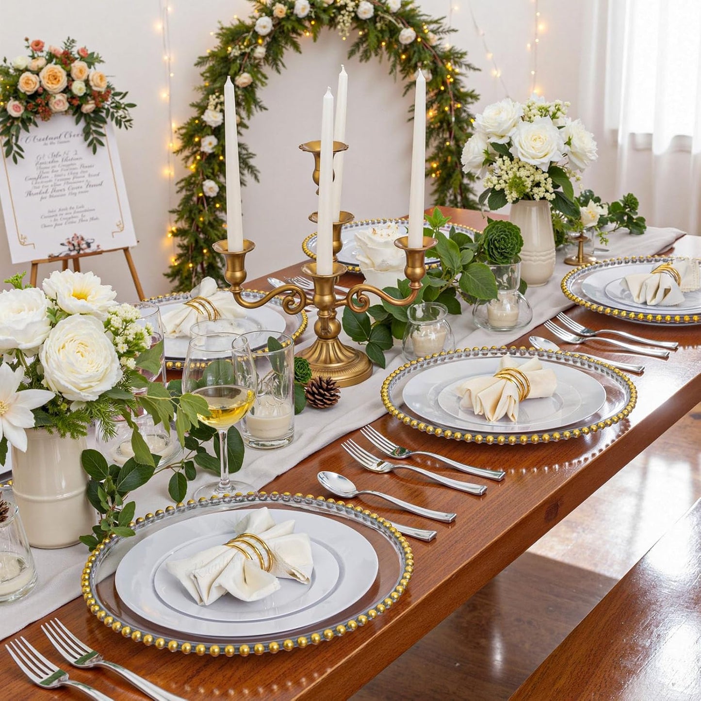 WDF 300 Pieces Silver Plastic Silverware - Plastic Silverware Heavy Duty - 100 Forks 100 Knives 100 Spoons - Disposable Silver Cutlery Perfect for Party/Wedding/Christmas