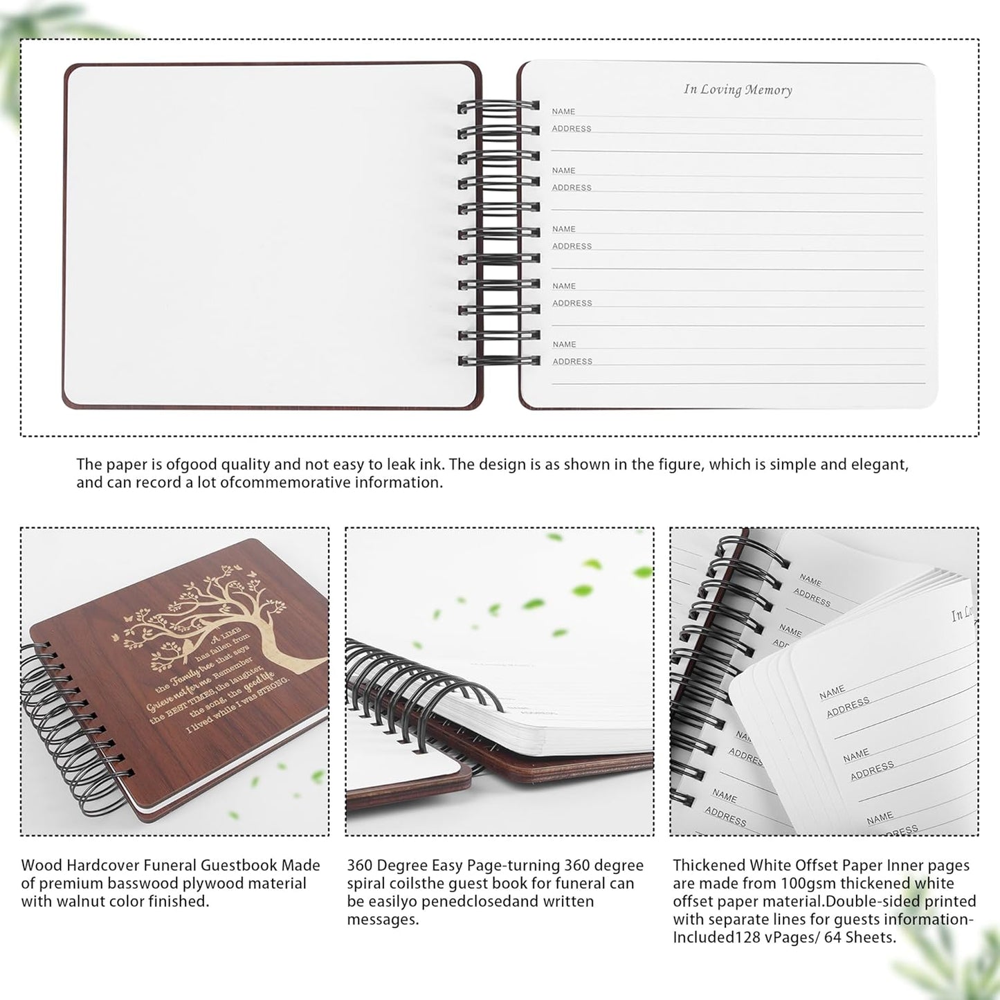 PREKIAR Funeral Guest Book Set Wooden Guest Books for Memorial Service Celebration of Life in Loving Memory with 50pcs Share a Memory Card Cards Box Table Sign and Pen (Brown- Guest Book Set #2)