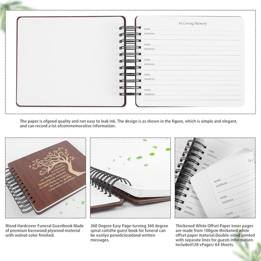 PREKIAR Funeral Guest Book Set Wooden Guest Books for Memorial Service Celebration of Life in Loving Memory with 50pcs Share a Memory Card Cards Box Table Sign and Pen (Brown- Guest Book Set #2)