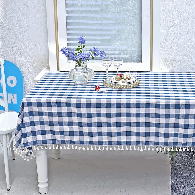 Buffalo Plaid Tablecloth, Burlap Gingham Table Cloth for Thanksgiving Christmas Kitchen Restaurant Holiday Indoor Outdoor Picnic（Rectangle/Oblong, 55x70, Navy Blue