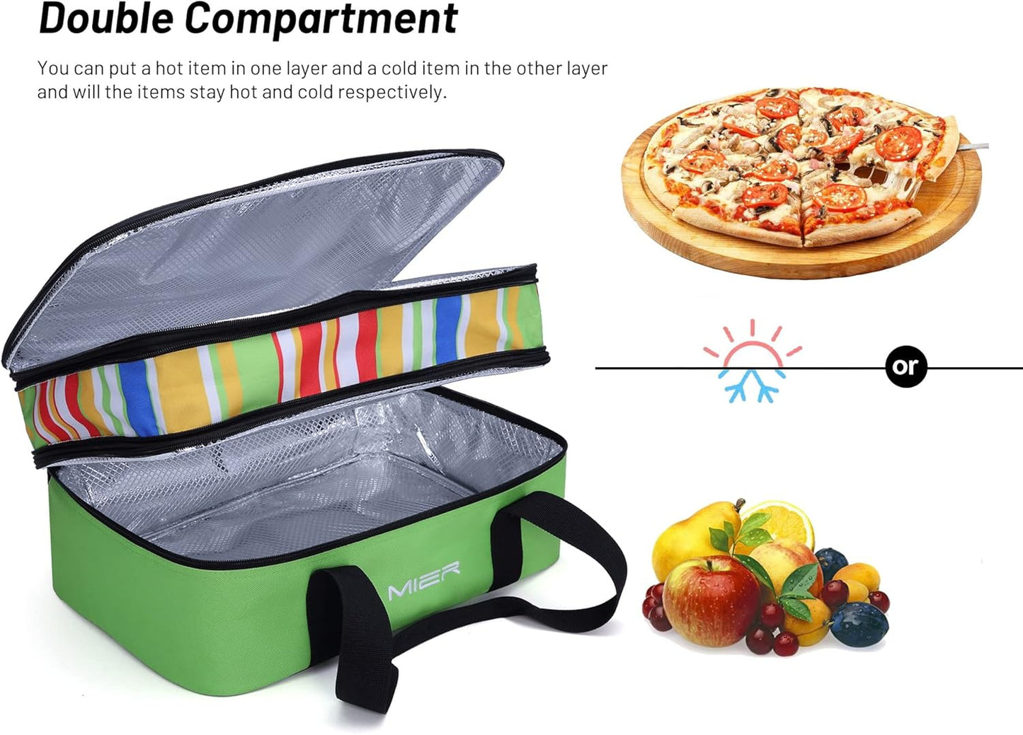 MIER Insulated Double Casserole Carrier Thermal Lunch Tote for Potluck Parties, Picnic, Beach, Fits 9 x 13 Inches Casserole Dish, Expandable by Mid Zipper, Green