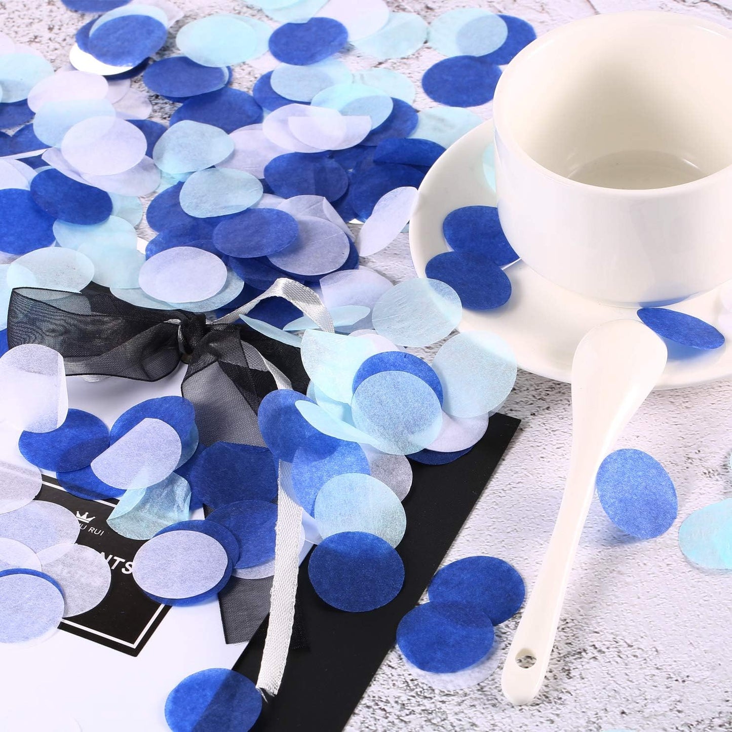 TecUnite Round Tissue Paper Table Confetti Dots for Wedding Birthday Party Decoration, 1.76 oz(White Blue Confetti,2.5 cm)