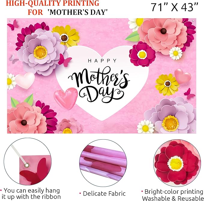 Mothers Day Decorations,146PCS Mother’s Day Balloon Garland Arch Kit Pink Rose Red Balloon with Large Happy Mother’s Day Backdrop, Mother’s Day Decorations for Party
