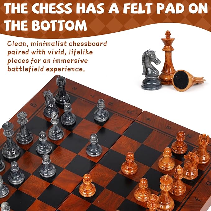Magnetic Chess Set for Adults and Kids 15'' Chess Board with Acrylic Chess Pieces, Folding Portable Travel Unique Chess Sets Game for Tournament Professional Beginner
