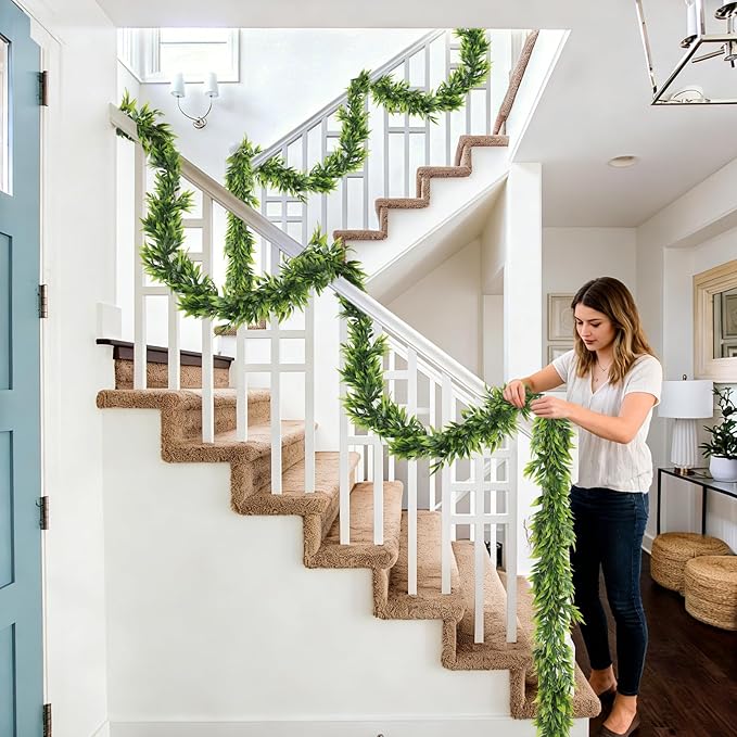 RECUTMS Fake Hanging Vines Plants Artificial Greenery Garland Artificial Bamboo Leaves Vine, Plastic Green Ivy Fake Hanging Plants for Home Wedding Garden Wall Indoor Outdoor Spring Decor(Green)