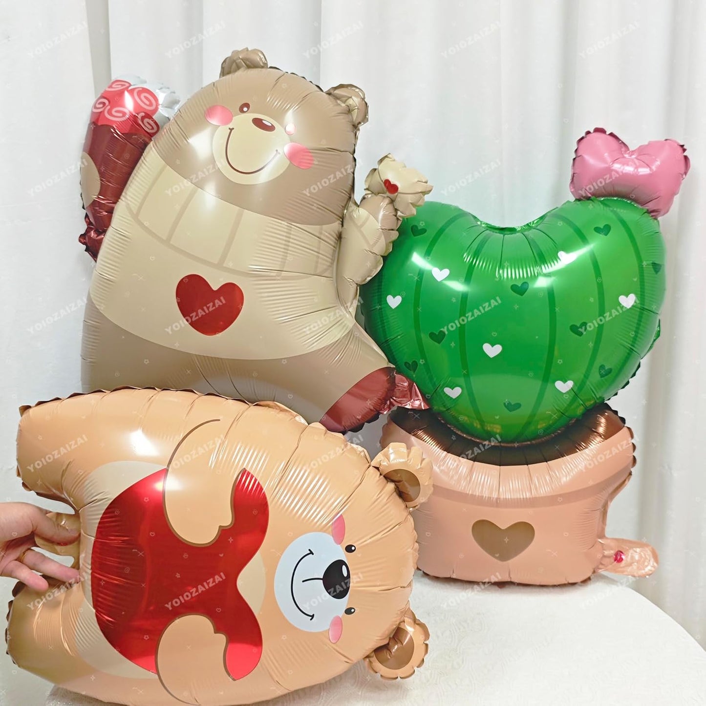 2pcs Bear Amimal Balloon Holding Roses In Hand Love Mood Letter Bear Mylar Foil Balloon For Boys Girls Bear Birthday Theme Valentine'S Day Confession Wedding Anniversary Party Decorations Suppiles