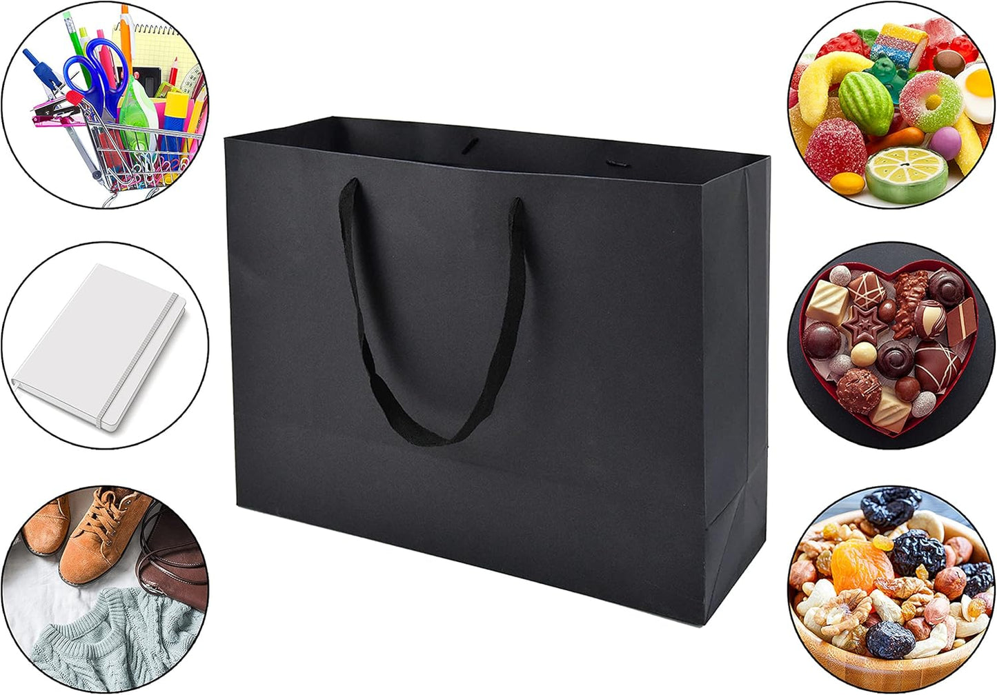 HUAPRINT Black Paper Bags - Large Gift & Shopping Bags with Ribbon Handles - 30 Packs, 16x6x12Inch - Retail, Party Favor & Wedding Bags