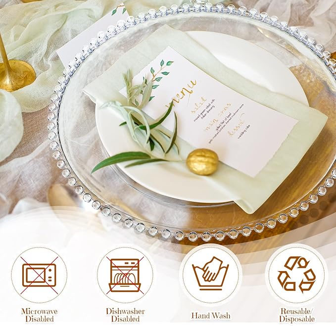 Zopeal 18 PCS Clear Charger Plates with Beaded Rim 13 Inch Plastic Round Charger Plates Bulk for Dinner Home Kitchen Wedding Party Tabletop (Clear)