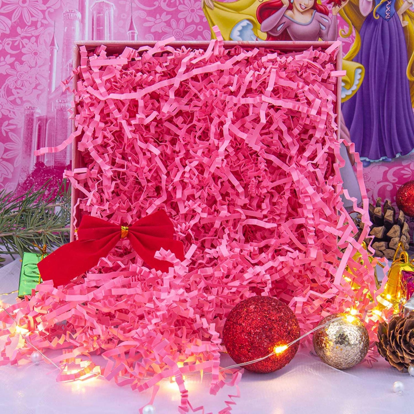 Caleihd 1/2 LB Crinkle Cut Paper Shredded Filler Paper for Gift Baskets Gift Box Confetti Shreds Decoration Stuffing for Birthday, Weddings, Anniversaries, Christmas Wrapping Pink