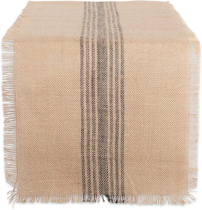 DII Jute Burlap Collection Kitchen Tabletop, Table Runner, 14x72, Middle Stripe Gray