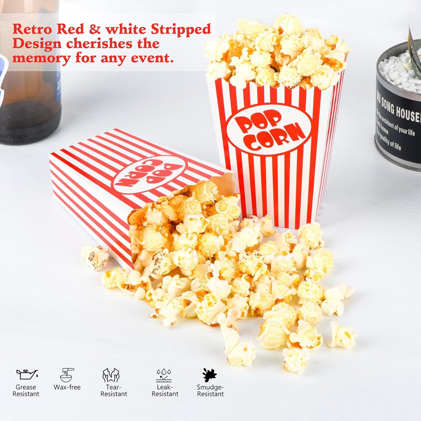 Zahaat 100 Mini Popcorn Boxes 5.5 Inches Tall Red and White Popcorn Bags Mini Pop Corn Buckets and Container for Movie Theater, Home, Carnival Party, Decorations