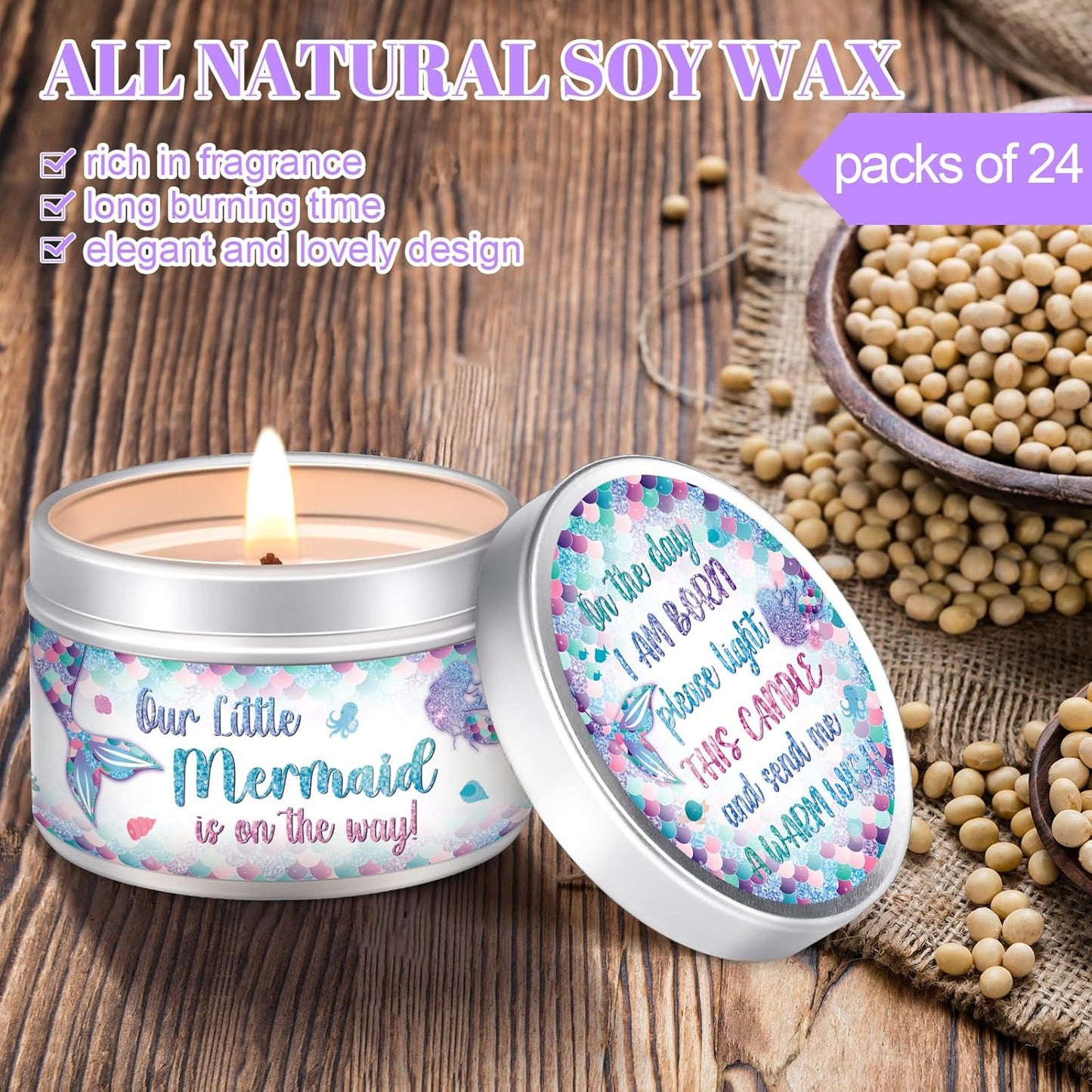 MTLEE 24 Pcs Mermaid Baby Shower Party Favors Candles Lavender Scented Baby Shower Favors for Guests Rustic Tealights Candles Gender Reveal Return Gifts Girl Boy(1.2 Oz, Colorful)
