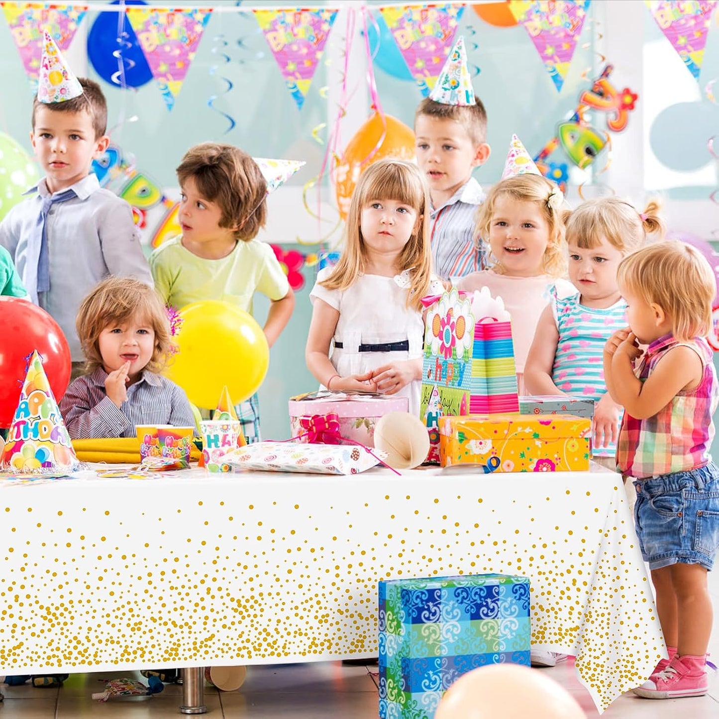 Tablecloths for Rectangle Tables,3 Pack 54" X 108" Plastic Table Cloth Disposable Table Covers Engagement Party Decorations, White Gold Dot Tablecloths Disposable Tablecloth for Weddings Buffet Tables