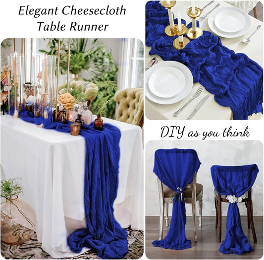 12 Pack Royal Blue Table Runner 10FT Cheesecloth Table Runner 21 x 120 inch Boho Gauze Cheese Cloth Table Runner Rustic Sheer Table Runner for Party Wedding Bridal Baby Shower Birthday Table Decor