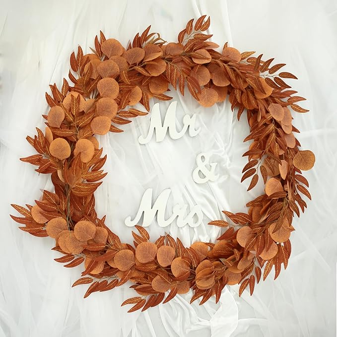 Greentime 2 Pack Artificial Autumn Eucalyptus Garland 6.5 Feet Fake Fall Leaf Garland for Thanksgiving Wedding Table Runner Fireplace Decor