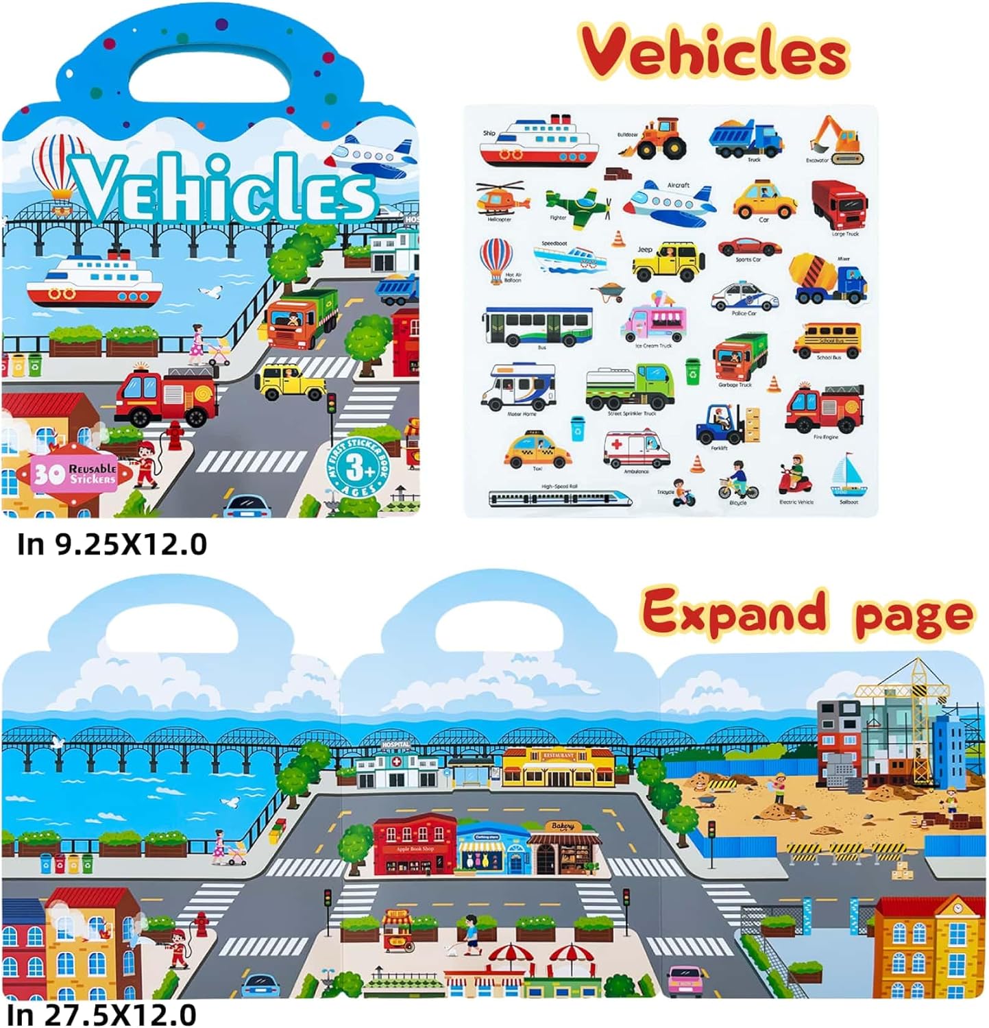 3 Sets Reusable Sticker Book for Toddlers 3+ Years - Waterproof Sticker Books for Kids, Travel Toys with Stickers for Kids, Perfect for Restaurant & Plane Use, Birthday Gifts for Girls Boys