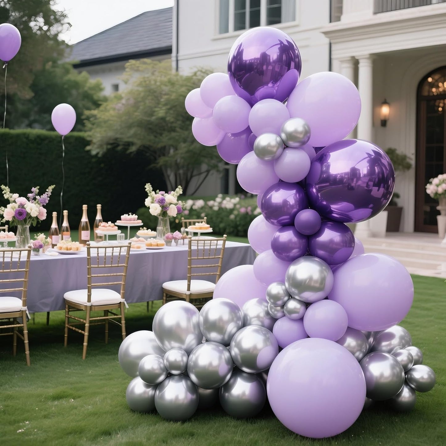 Metallic Silver Balloons 145pcs Different Sizes 5in 10in 12in 18in Chrome Silver Shiny Round Latex Balloon Arch Kit Garland for Wedding Baby Shower Birthday Party Decor