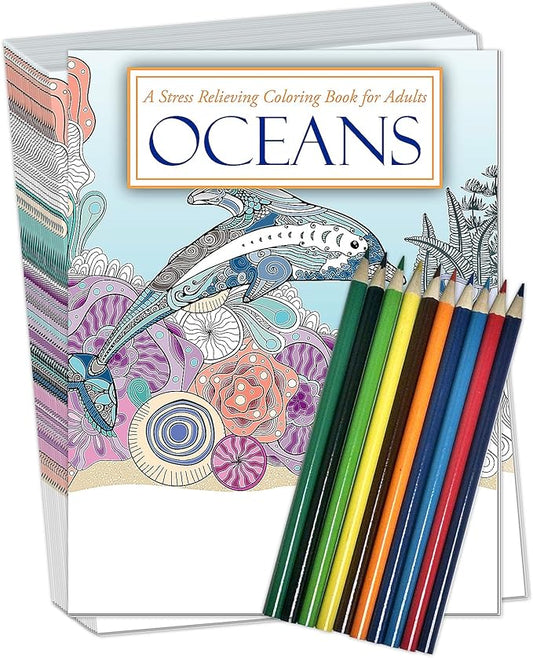 ZOCO Oceans Coloring Book Bundles – 25 Bulk Pack with Pencils – Mindfulness Gifts for Adults, Seniors, Teens, Kids – Great for Wellness Programs, Group Activities & Assisted Living