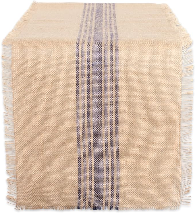 DII Jute Burlap Collection Kitchen Tabletop, Table Runner, 14x72, Middle Stripe Blue