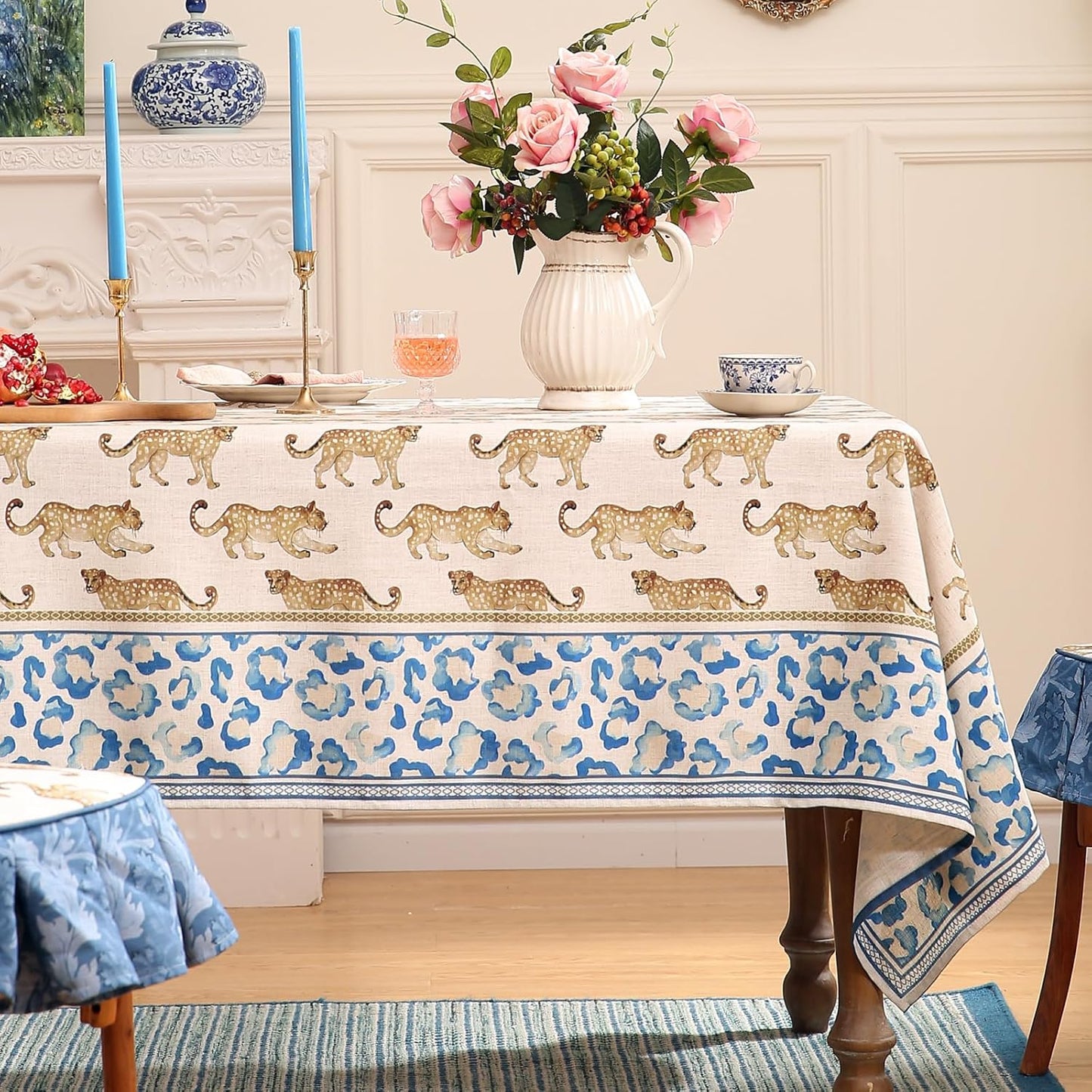 patdrea Designer Linen Small Rectangular Table Cloth,Vintage Leopard Animal Soft Breathable Tablecloth,Fall Dacorative Cover for Kitchen Dining,Christmas,Parties,Holiday,Thanksgiving,55"x71"-from