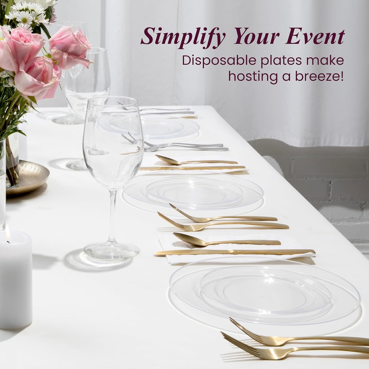 Aya's Cutlery Kingdom 100 Clear Plastic Plates for Party, Heavy Duty Disposable Set of 50 Dinner and 50 Dessert Plates, Elegant Fancy Design for Weddings, Parties, and Special Events