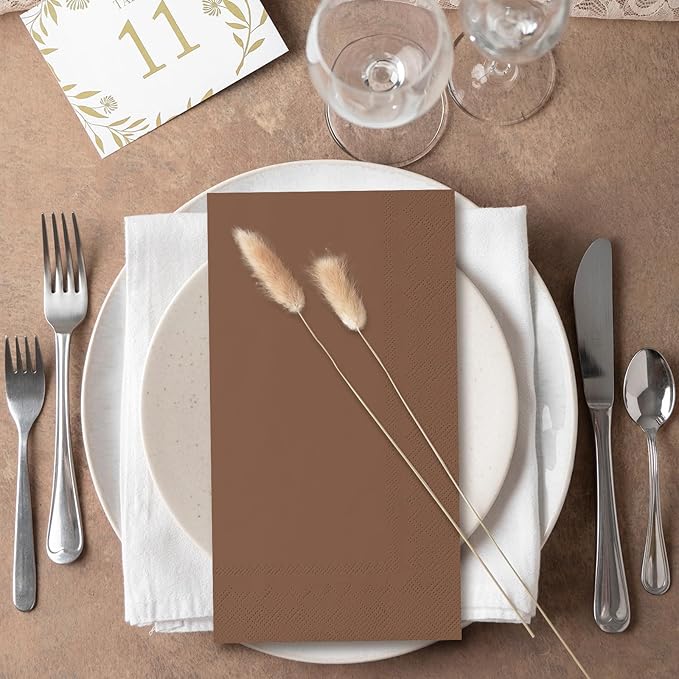 Whaline 150Pcs Fall Brown Guest Paper Napkins 3 Colors Dinner Hand Napkin Towel 3 ply Disposable Napkins for Autumn Harvest Thanksgiving Holiday Home Party Table Decor Supplies