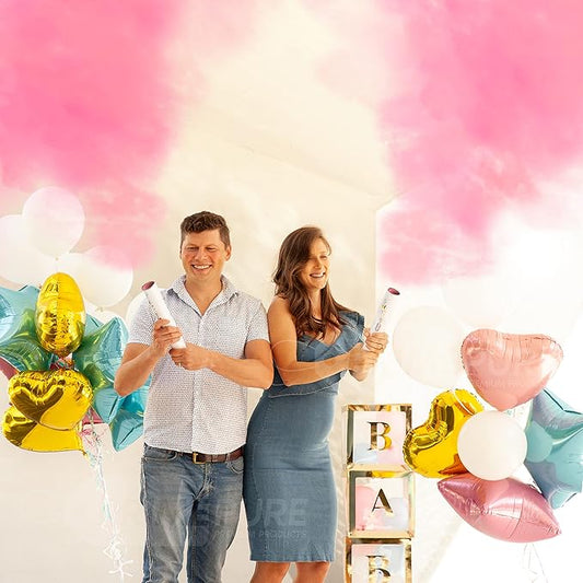 PrimePure Gender Reveal Confetti Cannon - Biodegradable Powder Cannon - Pink, 2 Pack - Baby Girl Gender Reveal Smoke Bomb - Pink Baby Powder Party Poppers Confetti Shooters