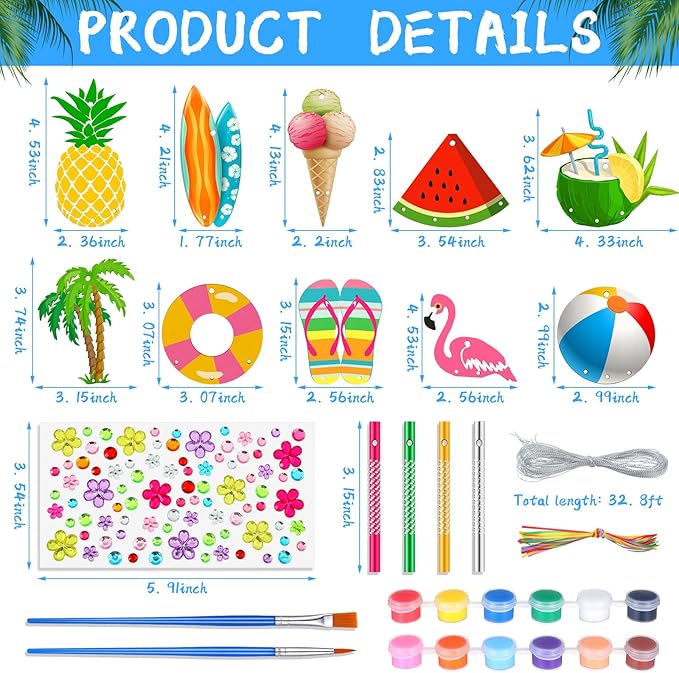 JellyArch 30 Pack Summer Wind Chime Making Kit for Adults Make Your Own Summer Wind Chime Beach Wooden Ornaments for DIY Crafts Activity Birthday Decoration