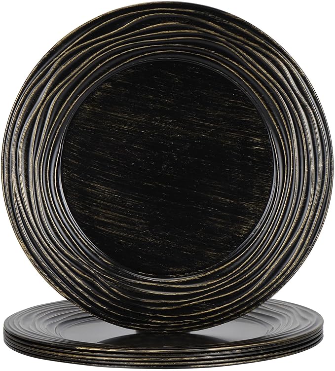 13 Inch Round Charger Plates, Set of 6, Dinner Chargers Bulk Wedding (Vintage Black)
