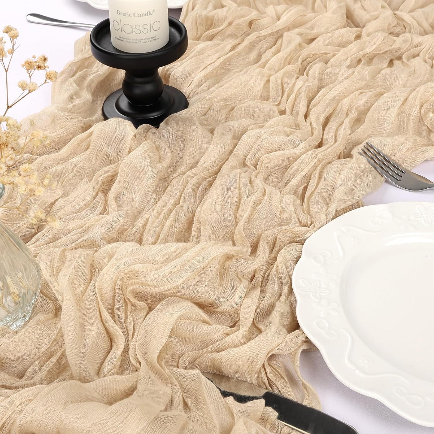 12 Pack 10FT Beige Cheesecloth Table Runner 35x120 Inch Gauze Rustic Boho Fall Table Runner Cheese Cloth for Thanksgiving Wedding Decor Birthday Party Bridal Baby Shower Table Centerpiece Decoration