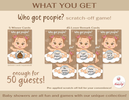 Fun Baby Shower Games for Girls - Poopie Emoji Scratch-Off Lottery Tickets - 50 Cards Hilarious and Engaging Baby Shower Activity