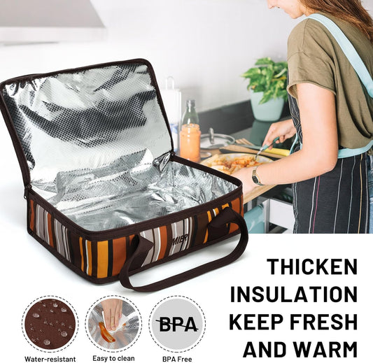 MIER Insulated Casserole Carrier for Hot or Cold Food Thermal Food Carrier Bag for Lasagna Potluck Parties Picnic Cookouts, Fits 9"x13" Baking Dish/Foil Pan, Brown