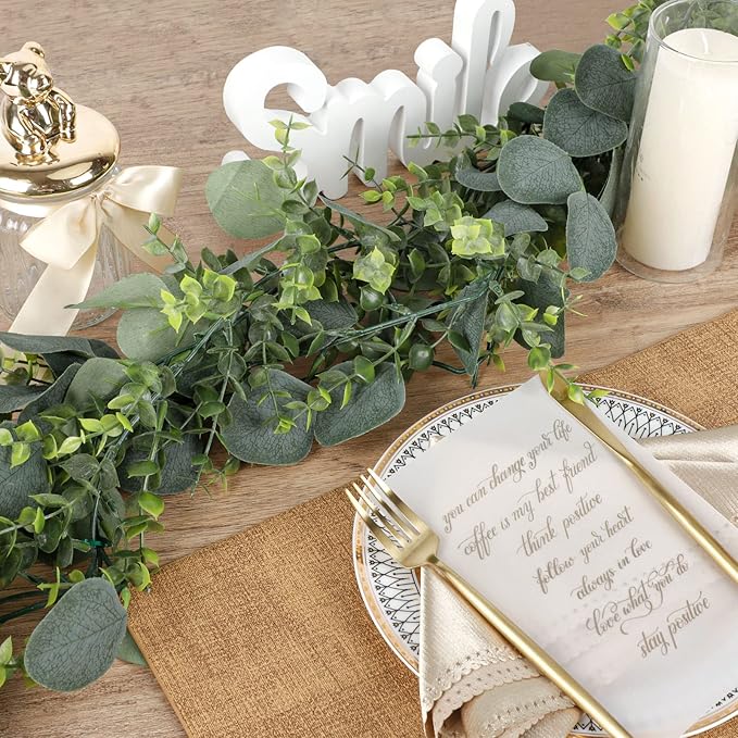 CEWOR 5pcs 5.5ft Artificial Eucalyptus Garland Fake Silver Dollar Eucalyptus Greenery Garland Vines Table Runner for Wedding Arch Backdrop Table Centerpiece Home Mantle Decor