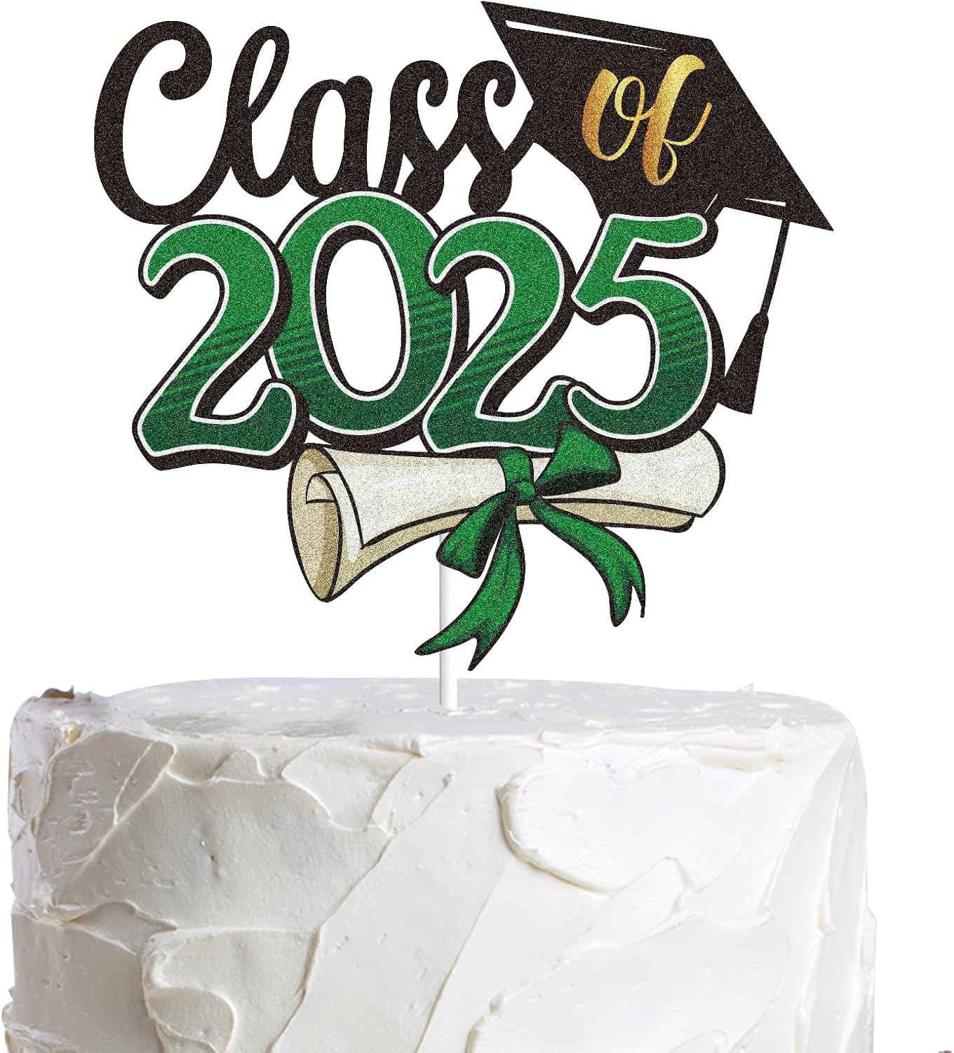 LINGBOOM Class of 2025 Happy Graduation Cake Topper Green Glitter Grad 2025 Happy Graduation We are So Proud of You Cake Decorations Congrats Grad Party Supplies (Green)