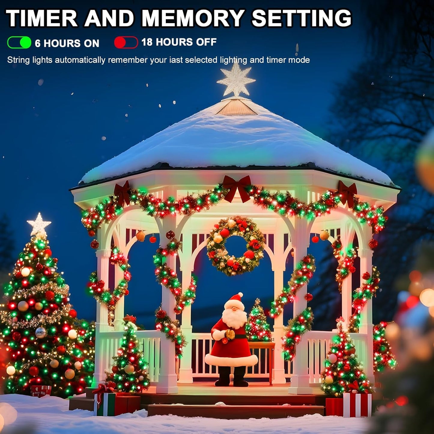 114 FT 350 LED String Lights Outdoor Indoor, Christams String Lights Waterproof 8 Modes & Timer, Fairy Lights Plug in for Bedroom, Weeding, Patio, Party, Holiday,Christmas Decor（Red+Green）
