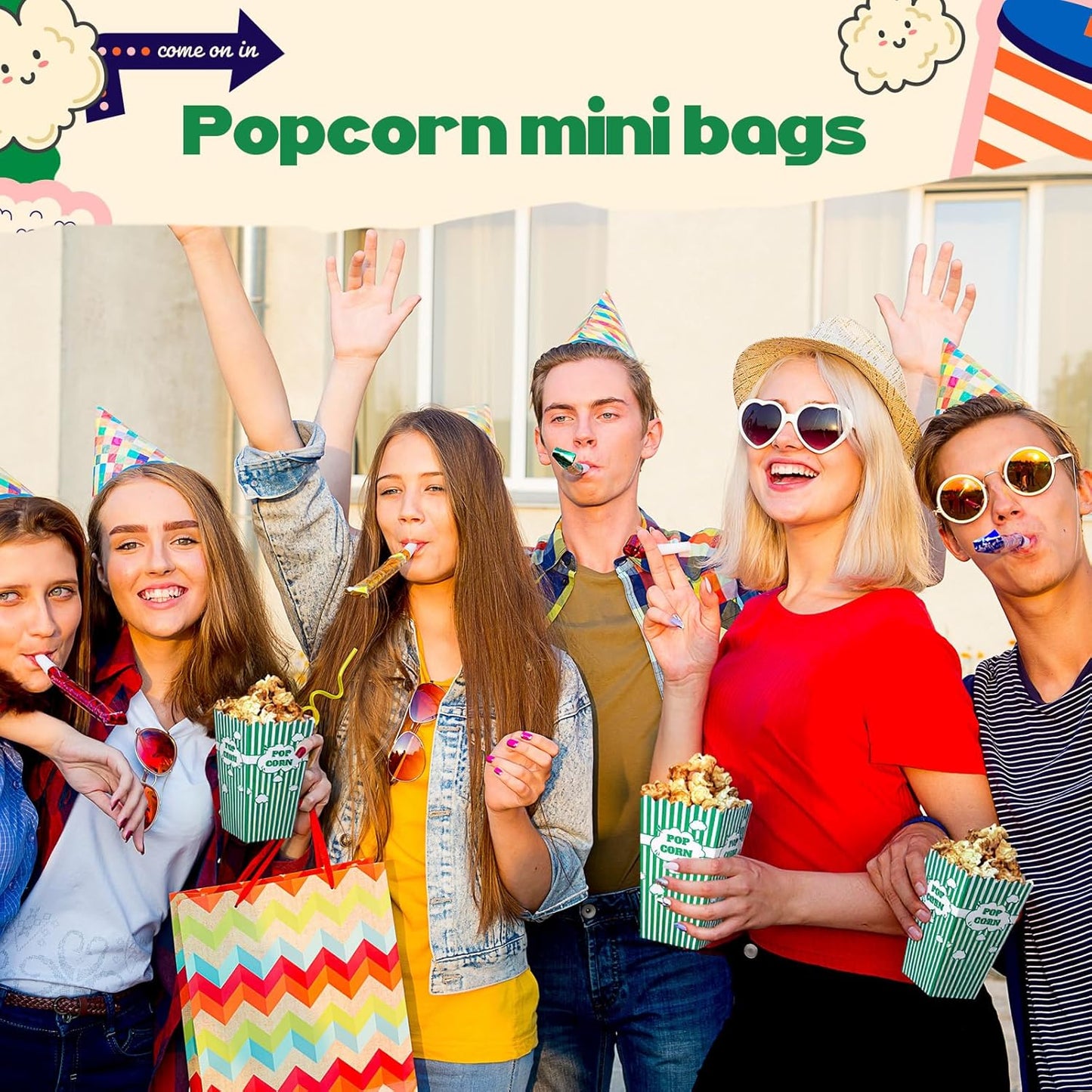 50 Pcs mini stripe popcorn boxes Buckets and Container for Home for Graduation Carnival Summer Birthday Party Supplies(Green)