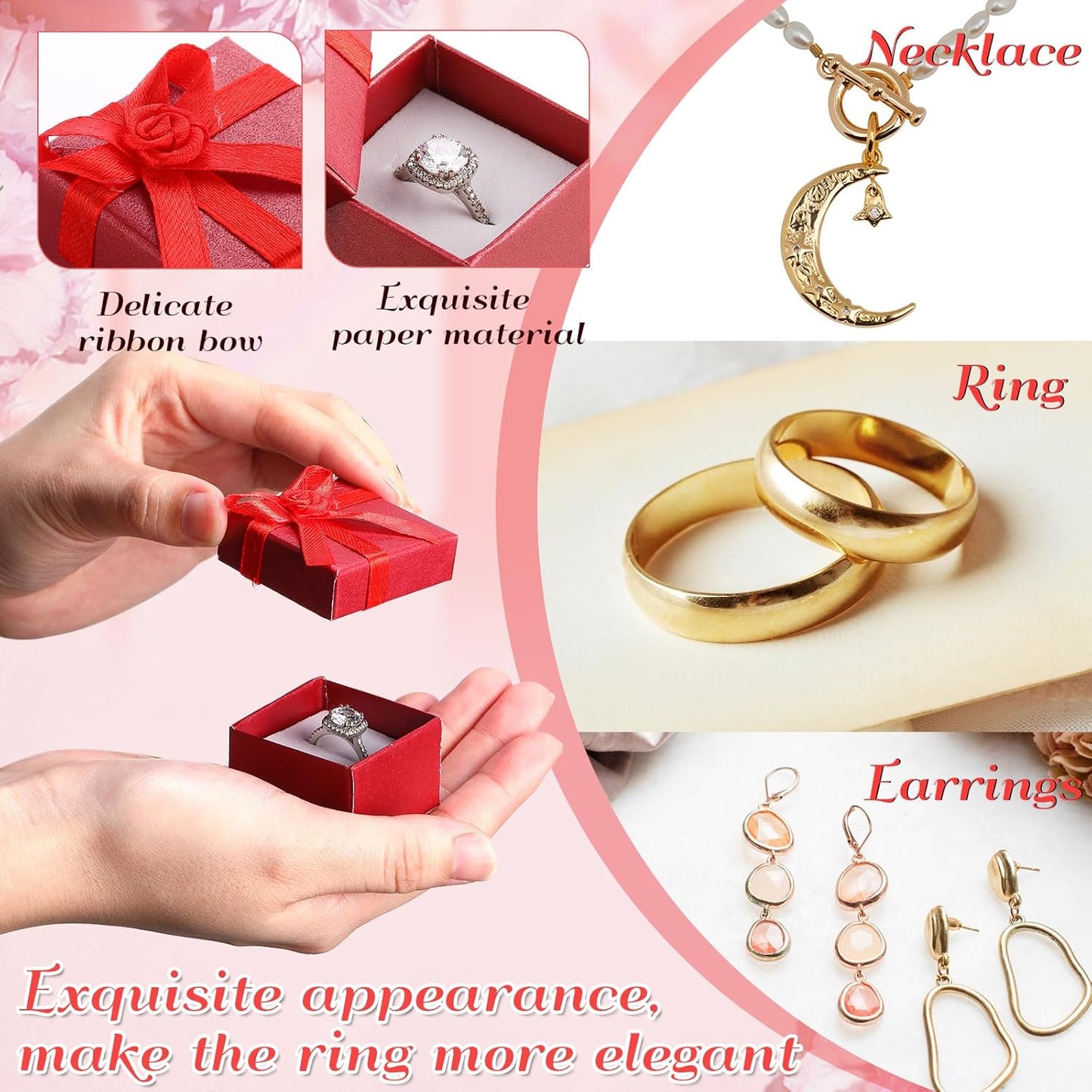 Bucherry 72 Pcs Ring Boxes 1.6 x 1.6 In Hard Cardboard Jewelry Box with Ribbon Bow Small Jewelry Gift Cases for Small Business(Vivid Color)