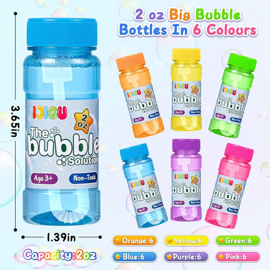 Bubble Bottles 36 Pack (2oz), Bubbles for Kids, Bubble Solution with Bulk Wands in 6 Colors as Party Favors for Toddlers 1-3, Summer Outdoor Toy Gift for Boys & Girls