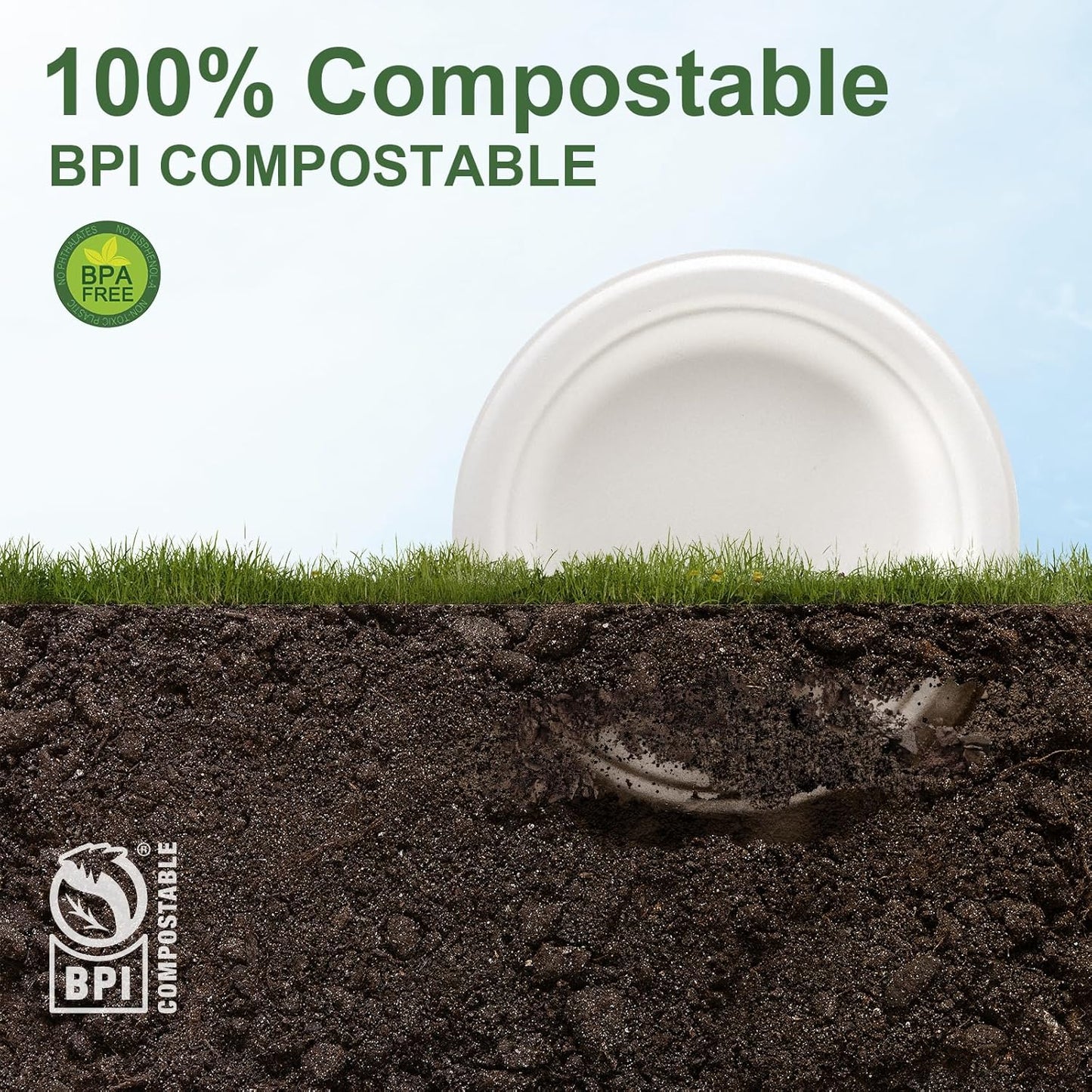 WELLIFE 7 Inch Paper Plates, 125-Pack Small Dessert Paper Plates Bulk, 100% Compostable Biodegradable Bagasse, Eco-Friendly Disposable Plate for Dessert,BBQ,Picnic,Party (BPI Certified,Microwaveable)