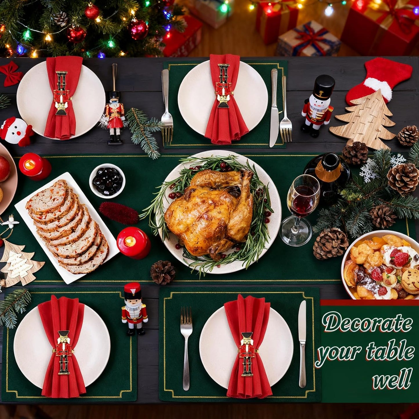 Christmas Nutcracker Napkin Rings Set of 6 for Thanksgiving New Year Xmas Wedding Banquet,Gold Nutcracker Solider Napkin Ring Holders for Baby Shower Brithday Family Gathering Table Decor