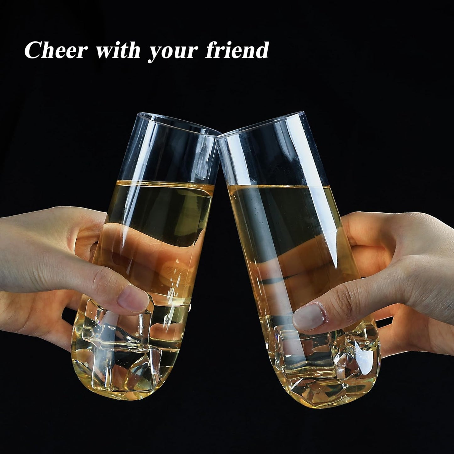 24 Pack 9 oz Stemless Plastic Champagne Flutes, Clear Disposable Champagne Toasting Glasses, Shatterproof and BPA-Free Drinkware for Party & Graduation & Wedding