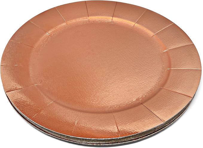 Gift Boutique 24 Pcs Rose Gold Round Disposable Charger Plates 13" Heavy Duty Dinner Serving Tray Paper Cardboard Platter for Table Setting Place Mats