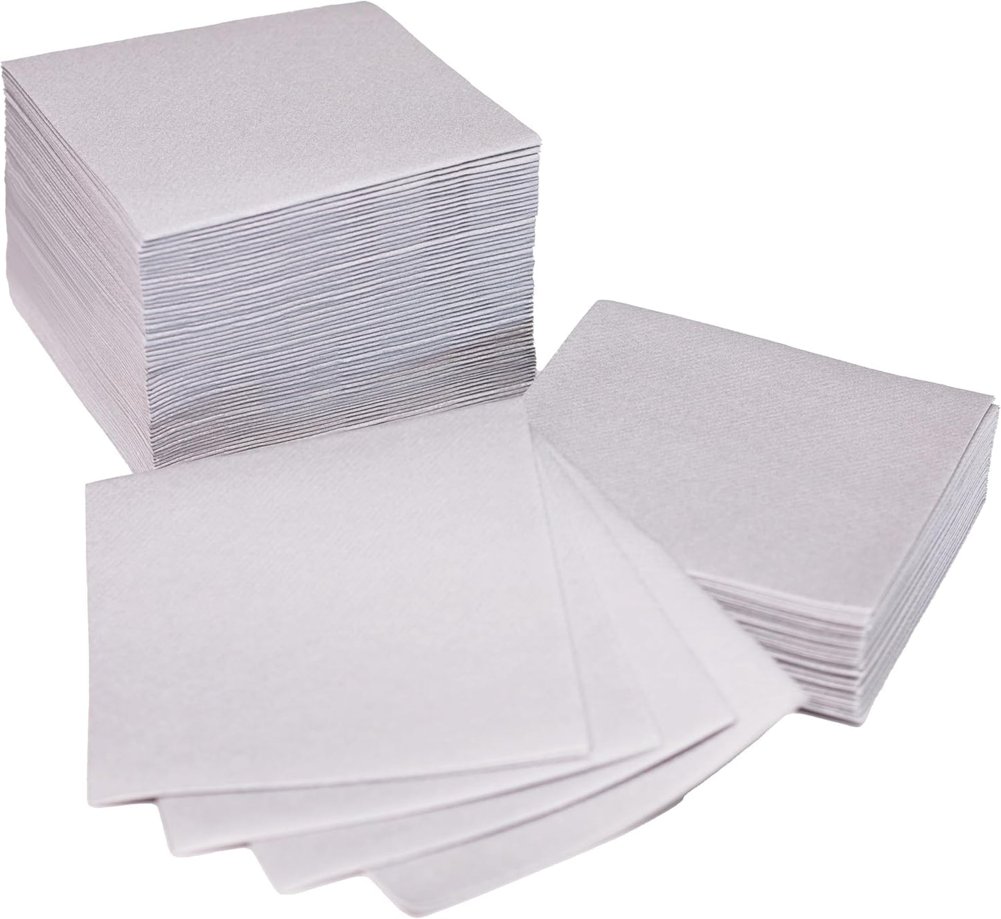 AH AMERICAN HOMESTEAD Paper Cocktail Napkins - Linen-Like Disposable Beverage Bar Napkins 4.75" x 4.75" - Bulk Square Napkins - Ideal for Party or Wedding (Silver -100 Count)