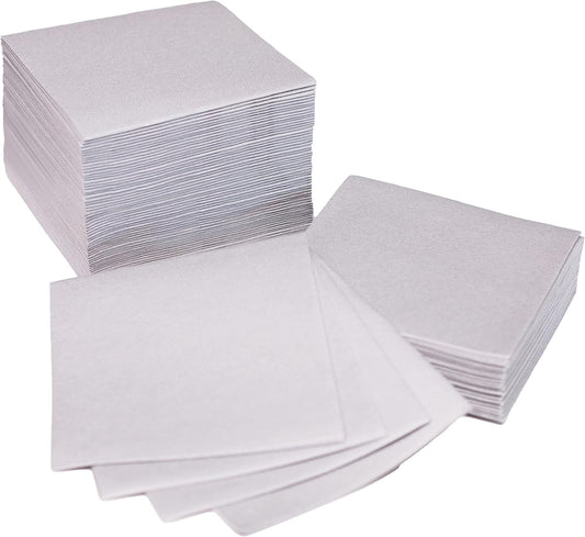 AH AMERICAN HOMESTEAD Paper Cocktail Napkins - Linen-Like Disposable Beverage Bar Napkins 4.75" x 4.75" - Bulk Square Napkins - Ideal for Party or Wedding (Silver -100 Count)