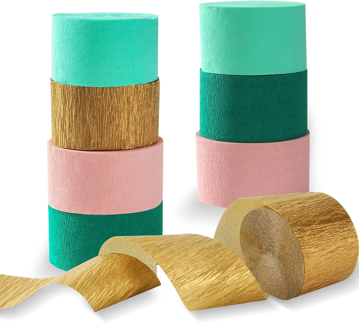 Sage-Green Pink-Gold Crepe Paper Streamers - 8 Rolls Green Party Decorations Streamer Birthday Rustic Wedding Bridal-Shower Bachelorette Engagement Paper Flowers Valentines Mothers Day Decor Panduola
